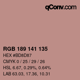 Color code: RGB 189 141 135 | qconv.com