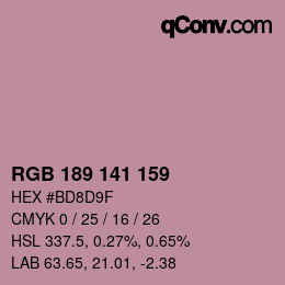 カラーコード: RGB 189 141 159 | qconv.com