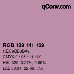 カラーコード: RGB 189 141 169 | qconv.com