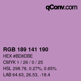 カラーコード: RGB 189 141 190 | qconv.com