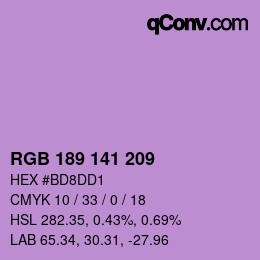 Color code: RGB 189 141 209 | qconv.com