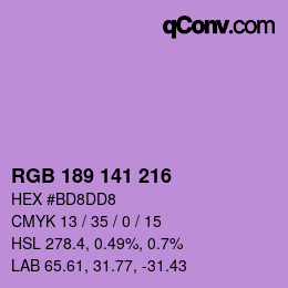 Color code: RGB 189 141 216 | qconv.com