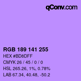Color code: RGB 189 141 255 | qconv.com