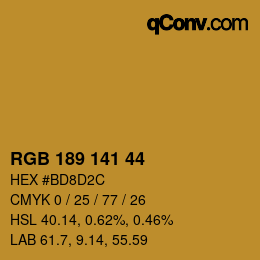 Color code: RGB 189 141 44 | qconv.com