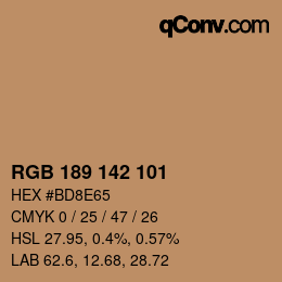 Color code: RGB 189 142 101 | qconv.com