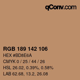 Color code: RGB 189 142 106 | qconv.com