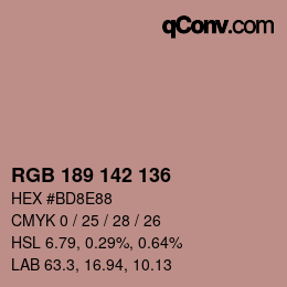 カラーコード: RGB 189 142 136 | qconv.com
