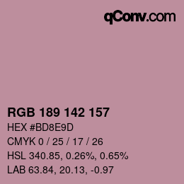 Color code: RGB 189 142 157 | qconv.com