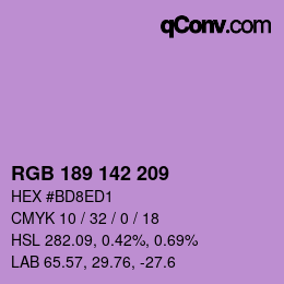 Color code: RGB 189 142 209 | qconv.com