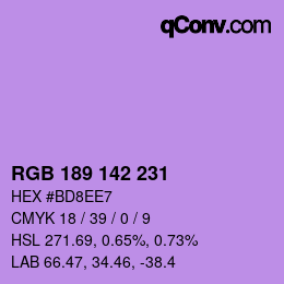 颜色代码: RGB 189 142 231 | qconv.com