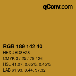 Color code: RGB 189 142 40 | qconv.com