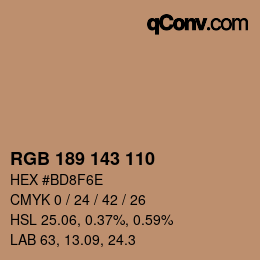 カラーコード: RGB 189 143 110 | qconv.com