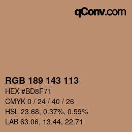 カラーコード: RGB 189 143 113 | qconv.com