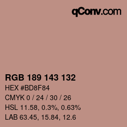 颜色代码: RGB 189 143 132 | qconv.com