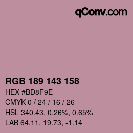 カラーコード: RGB 189 143 158 | qconv.com