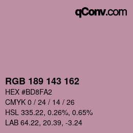 Color code: RGB 189 143 162 | qconv.com