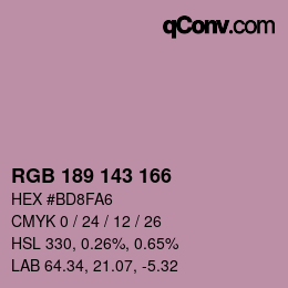カラーコード: RGB 189 143 166 | qconv.com