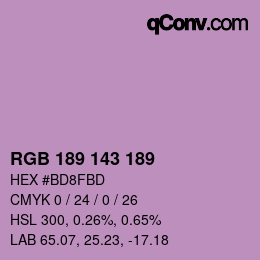 Color code: RGB 189 143 189 | qconv.com