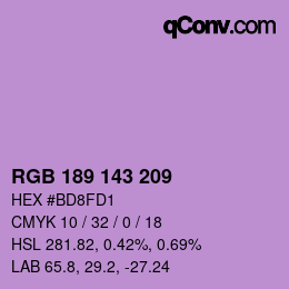 Color code: RGB 189 143 209 | qconv.com
