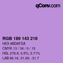 Color code: RGB 189 143 218 | qconv.com