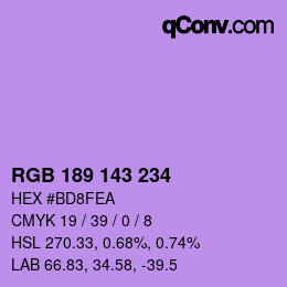 颜色代码: RGB 189 143 234 | qconv.com