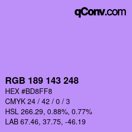 カラーコード: RGB 189 143 248 | qconv.com
