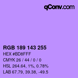 Color code: RGB 189 143 255 | qconv.com