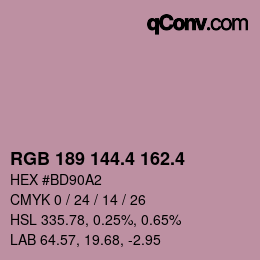 カラーコード: RGB 189 144.4 162.4 | qconv.com