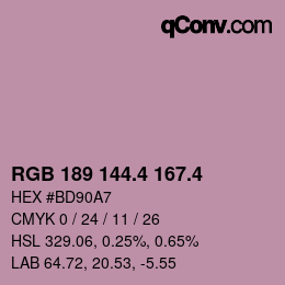 カラーコード: RGB 189 144.4 167.4 | qconv.com