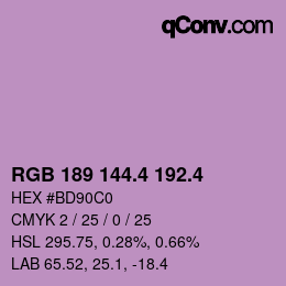 カラーコード: RGB 189 144.4 192.4 | qconv.com