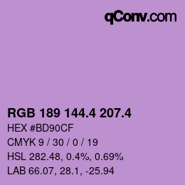 カラーコード: RGB 189 144.4 207.4 | qconv.com