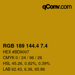 カラーコード: RGB 189 144.4 7.4 | qconv.com