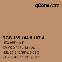 カラーコード: RGB 189 144.8 107.4 | qconv.com