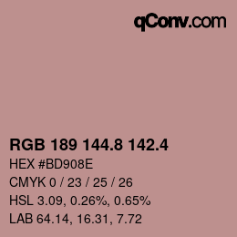 カラーコード: RGB 189 144.8 142.4 | qconv.com