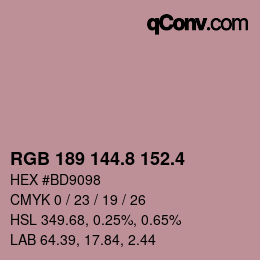 カラーコード: RGB 189 144.8 152.4 | qconv.com