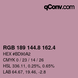 カラーコード: RGB 189 144.8 162.4 | qconv.com