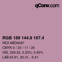 カラーコード: RGB 189 144.8 167.4 | qconv.com