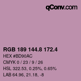 カラーコード: RGB 189 144.8 172.4 | qconv.com
