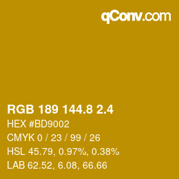 カラーコード: RGB 189 144.8 2.4 | qconv.com