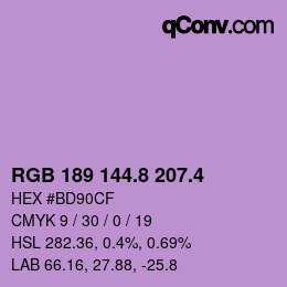 カラーコード: RGB 189 144.8 207.4 | qconv.com