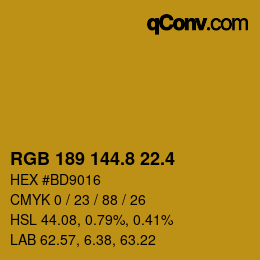 カラーコード: RGB 189 144.8 22.4 | qconv.com