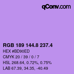 カラーコード: RGB 189 144.8 237.4 | qconv.com