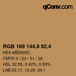 カラーコード: RGB 189 144.8 92.4 | qconv.com