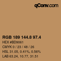 カラーコード: RGB 189 144.8 97.4 | qconv.com