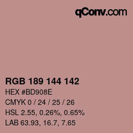 Color code: RGB 189 144 142 | qconv.com