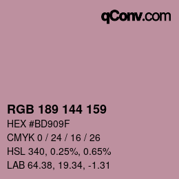 カラーコード: RGB 189 144 159 | qconv.com
