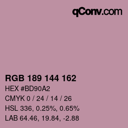 Color code: RGB 189 144 162 | qconv.com