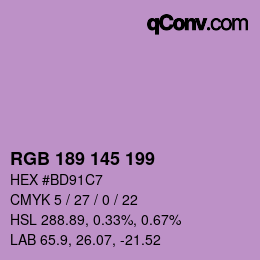 Color code: RGB 189 145 199 | qconv.com