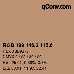 カラーコード: RGB 189 146.2 115.6 | qconv.com