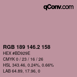 カラーコード: RGB 189 146.2 158 | qconv.com